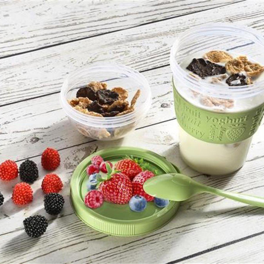 Portable Yogurt Container with Fruit Bowl and Spoon