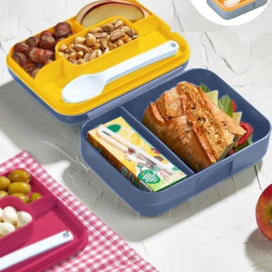 Fruit Juice Compartment - Nutrition Container with Plate Diet Container - Fork Knife Spoon Included