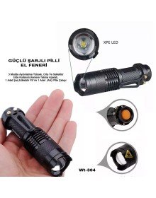 Mini Powerful Rechargeable Battery Flashlight Watton Wt-304