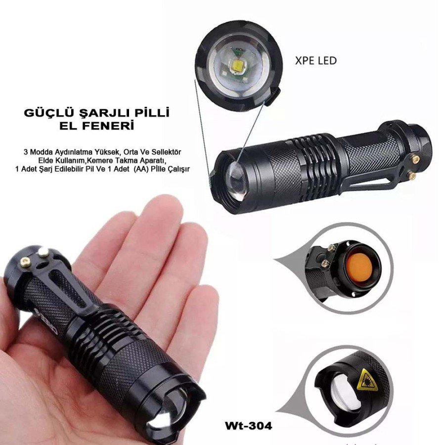 Mini Powerful Rechargeable Battery Flashlight Watton Wt-304