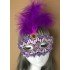 Purple Lace Embroidered Purple Feather Prom Party Mask 17x20 cm