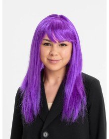 Purple Color Straight Cut Long Party Wig Fake Hair