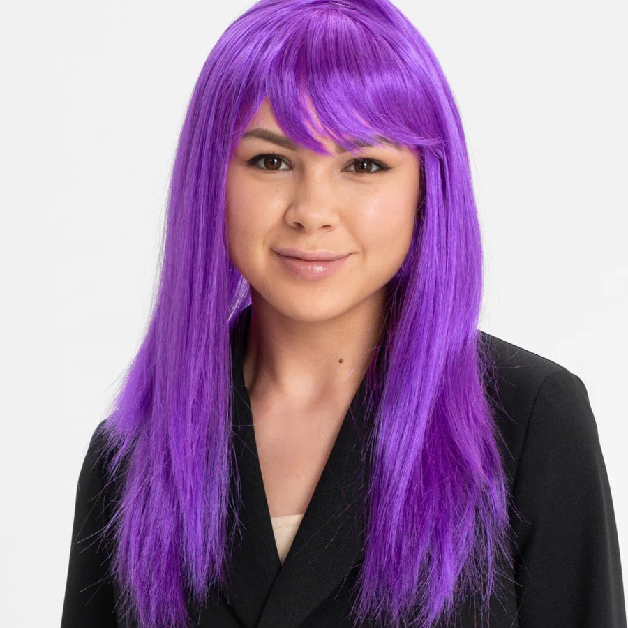 Purple Color Straight Cut Long Party Wig Fake Hair