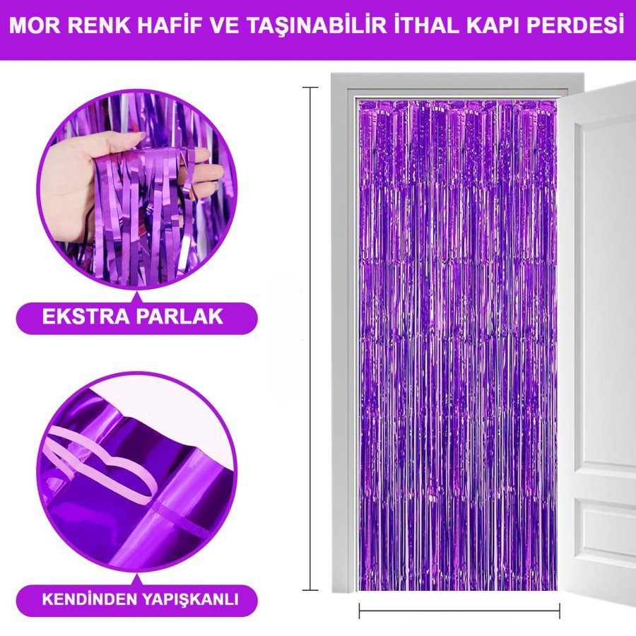 Purple Color Extra Metalized Shiny Fringed Background Curtain Imported A Quality 1x2 Meters