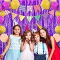 Purple Color Extra Metalized Shiny Fringed Background Curtain Imported A Quality 1x2 Meters