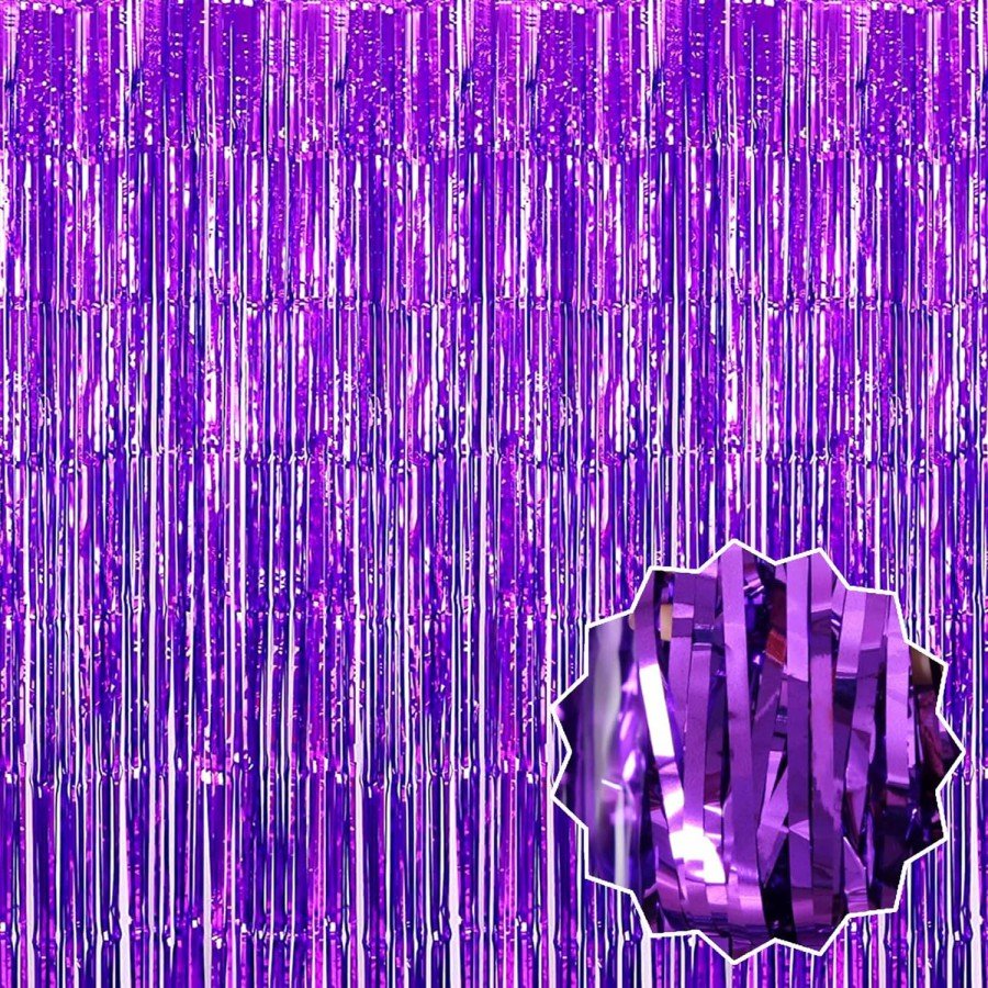 Purple Color Extra Metalized Shiny Fringed Background Curtain Imported A Quality 1x2 Meters