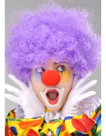 Purple Color Curly Afro Bonus Wig With Fake Hair and Red Nose Set