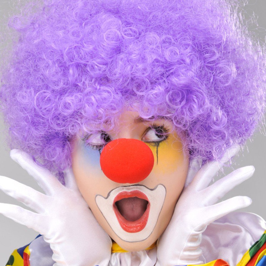 Purple Color Curly Afro Bonus Wig With Fake Hair and Red Nose Set