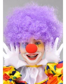 Purple Color Curly Afro Bonus Wig With Fake Hair and Red Nose Set