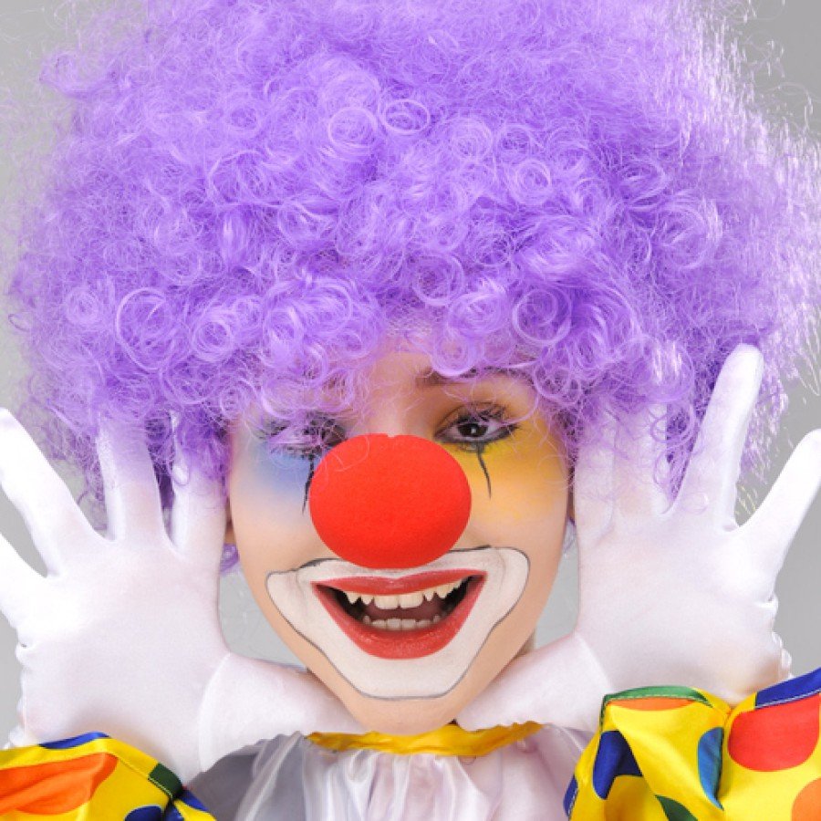 Purple Color Curly Afro Bonus Wig With Fake Hair and Red Nose Set