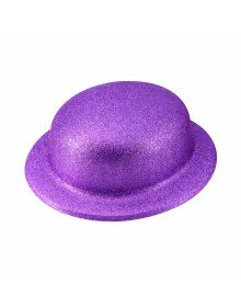 Purple Glitter Bowler Hat | Thin Plastic Glitter Adult Party Hat
