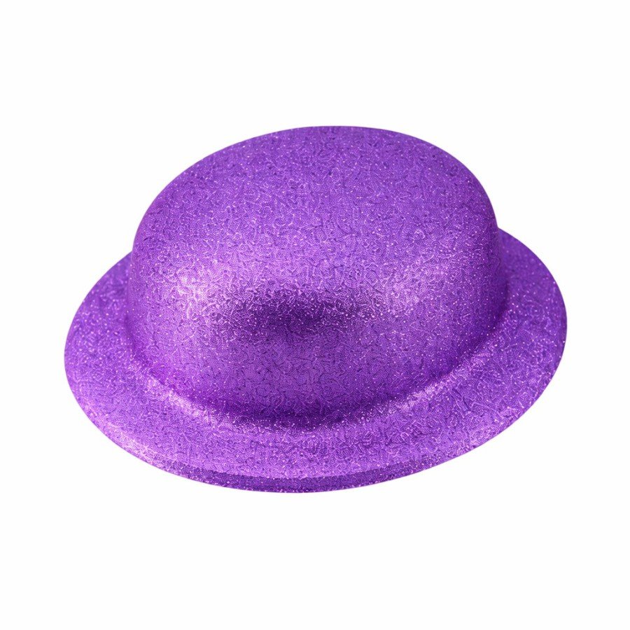 Purple Glitter Bowler Hat | Thin Plastic Glitter Adult Party Hat