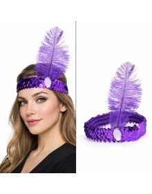 Retro Charleston Headband with Purple Feathers - 70-80-90's Party Crown