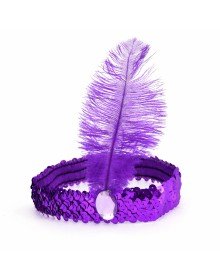 Retro Charleston Headband with Purple Feathers - 70-80-90's Party Crown