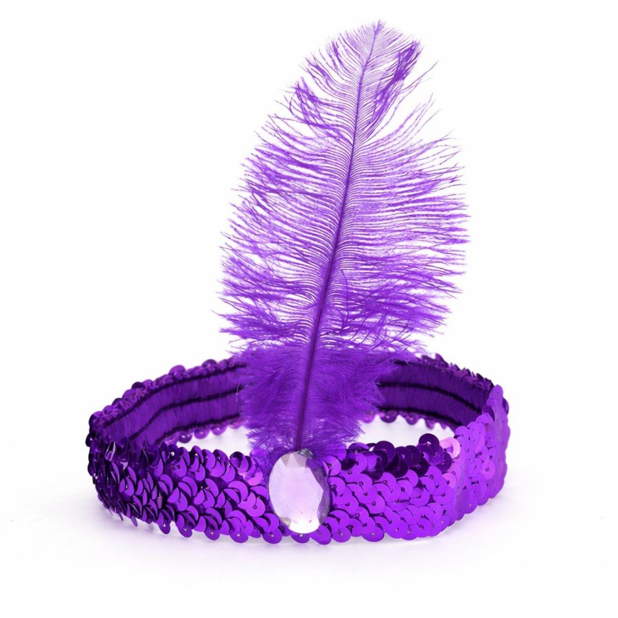Retro Charleston Headband with Purple Feathers - 70-80-90 s Party Crown
