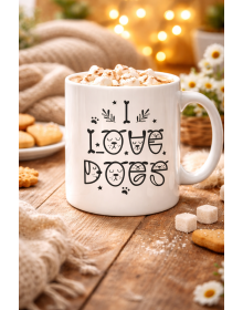 I Love Dogs Designed Porcelain Mug MODEL 64 – Coffee & Tea Cup with Cute Dog Figure