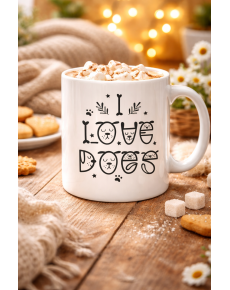 I Love Dogs Designed Porcelain Mug MODEL 64 – Coffee & Tea Cup with Cute Dog Figure
