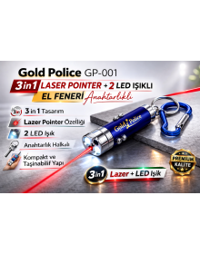 Gold Police GP-001 3 in 1 Laser Pointer + 2 LED Light Flashlight with Keychain 1 Piece