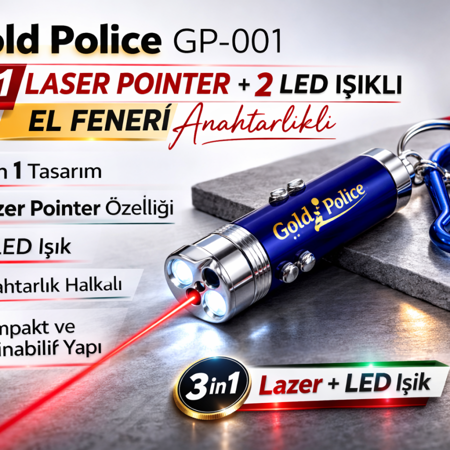 Gold Police GP-001 3 in 1 Laser Pointer + 2 LED Light Flashlight with Keychain 1 Piece