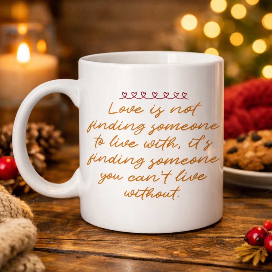 Porcelain Mug with Love Message Model 39 – Romantic Coffee Cup with “Love Is Not Finding Someone…” Written as a Special Gift for Lovers