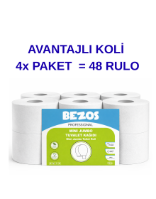 Professional Mini Jumbo Toilet Paper 48 Rolls | 2 Storey | 100% Cellulose | Industrial & Home Use 4X12ROLL
