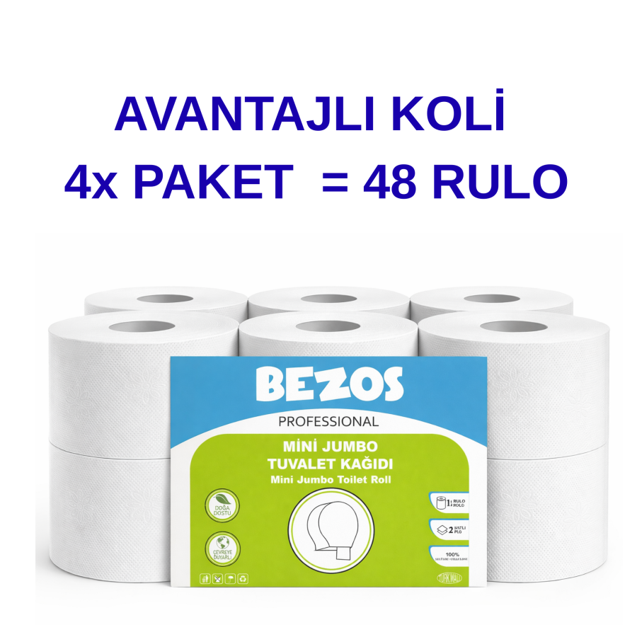 Professional Mini Jumbo Toilet Paper 48 Rolls | 2 Storey | 100 Cellulose | Industrial & Home Use 4X12ROLL Professional Mini Jumbo Toilet Paper 48 Rolls | 2 Storey | 100 Cellulose | Industrial & Home Use 4X12ROLL