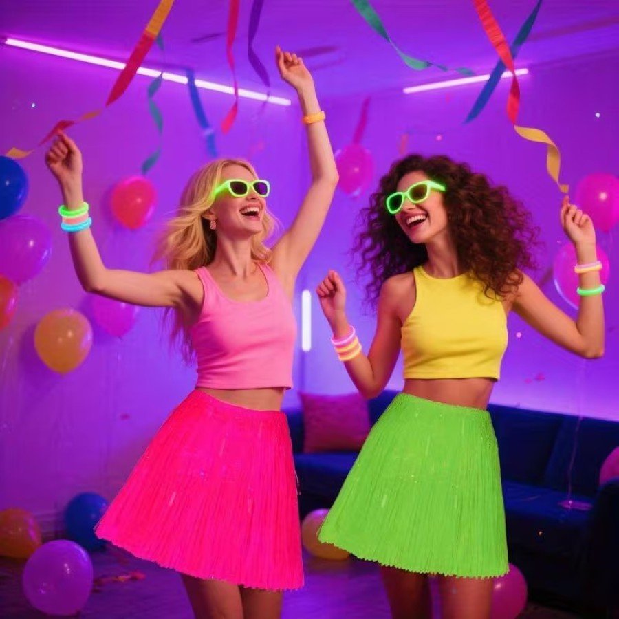 Neon Pink Hawaiian Party Skirt 40 cm