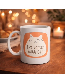 Life Better With Cat – Cute Cat Designed Porcelain Mug MODEL 65 Coffee & Tea Cup Gift Mug