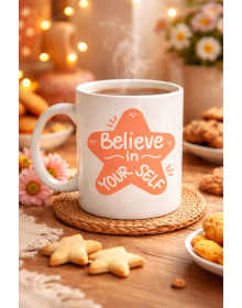 Believe in Yourself Porcelain Mug MODEL 127 – Coffee & Tea Cup with Motivational Message, Meaningful Gift for Your Loved Ones