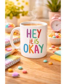 Hey It Is Okay Motivational Cup MODEL 137 – Colorful Design Porcelain Mug – Coffee & Tea Cup with Uplifting, Positive Message