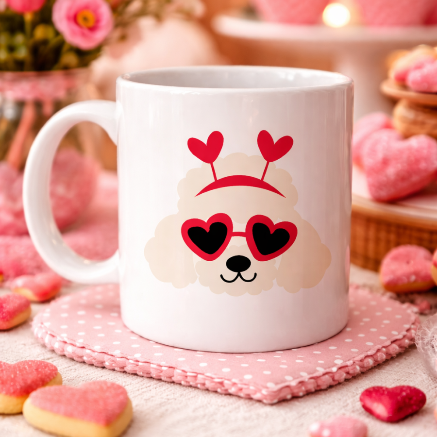 Porcelain Mug Model 51 with Heart-Eyed Cute Poodle Design – Loving, Sweet and Fun Gift