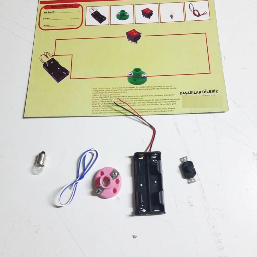 School Experiment Set - Electrical Set Bulb - Battery Holder - Lamp Holder - Button Set