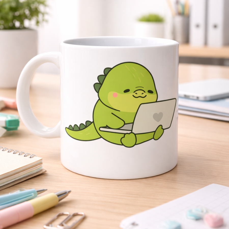 Cute Dinosaur Designed Porcelain Mug MODEL 117 – Office & Home Coffee Cup with Laptop and Sweet Dino Figure Cute Dinosaur Designed Porcelain Mug MODEL 117 – Office & Home Coffee Cup with Laptop and Sweet Dino Figure