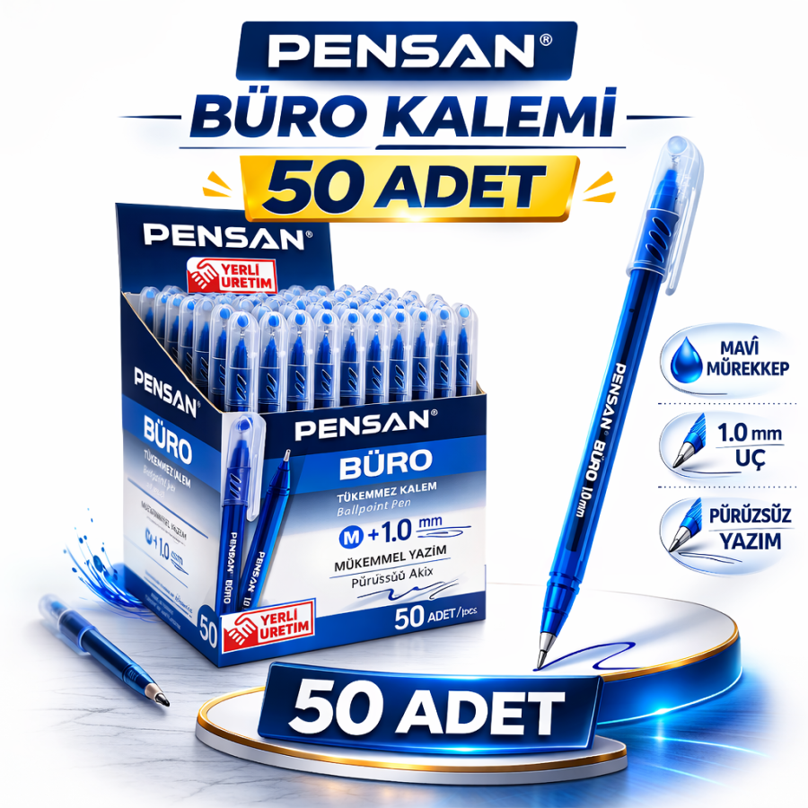 Pensan Büro Ballpoint Pen 1.0 mm Blue 50 Pieces Pensan Büro Ballpoint Pen 1.0 mm Blue 50 Pieces
