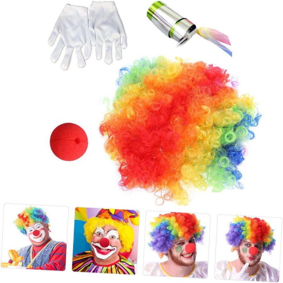 Clown Hair Clown Nose Clown Gloves Clown Magic Walking Stick Set of 4 Clown Hair Clown Nose Clown Gloves Clown Magic Walking Stick Set of 4