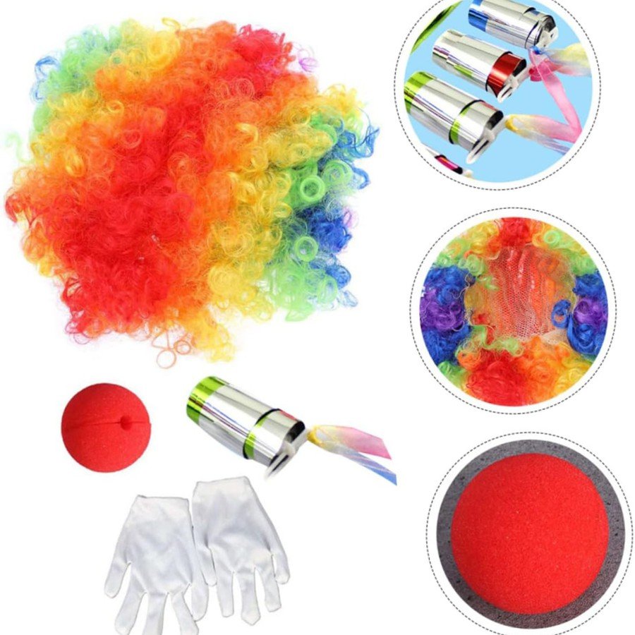 Clown Hair Clown Nose Clown Gloves Clown Magic Walking Stick Set of 4 Clown Hair Clown Nose Clown Gloves Clown Magic Walking Stick Set of 4
