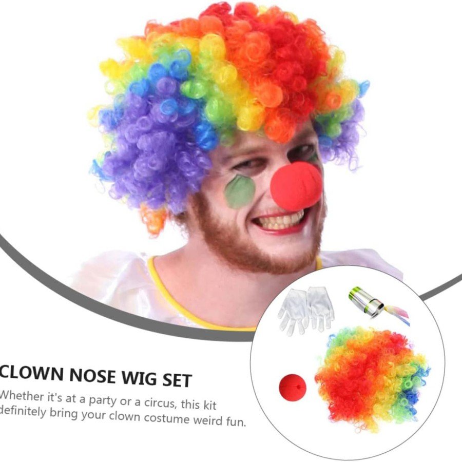 Clown Hair Clown Nose Clown Gloves Clown Magic Walking Stick Set of 4 Clown Hair Clown Nose Clown Gloves Clown Magic Walking Stick Set of 4