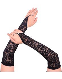 Elegant Evening Elegance Lace Gloves with Finger Straps 40 cm