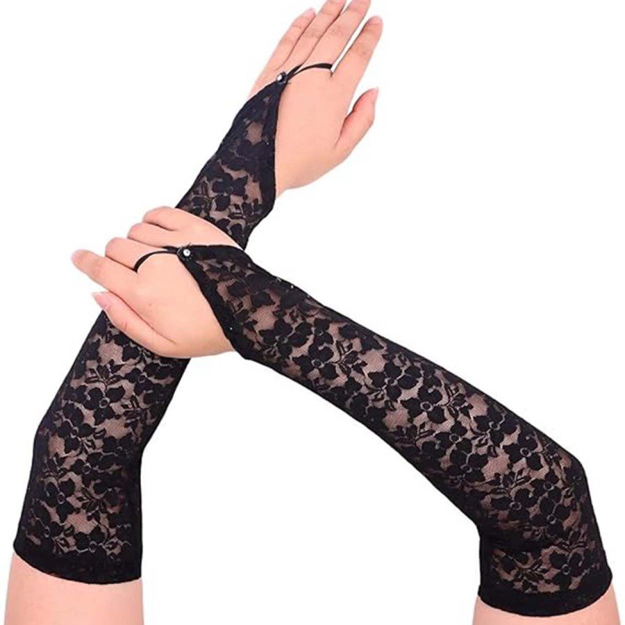 Elegant Evening Elegance Lace Gloves with Finger Straps 40 cm Elegant Evening Elegance Lace Gloves with Finger Straps 40 cm