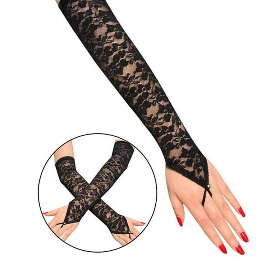 Elegant Evening Elegance Lace Gloves with Finger Straps 40 cm Elegant Evening Elegance Lace Gloves with Finger Straps 40 cm