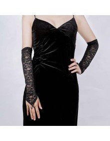Elegant Evening Elegance Lace Gloves with Finger Straps 40 cm