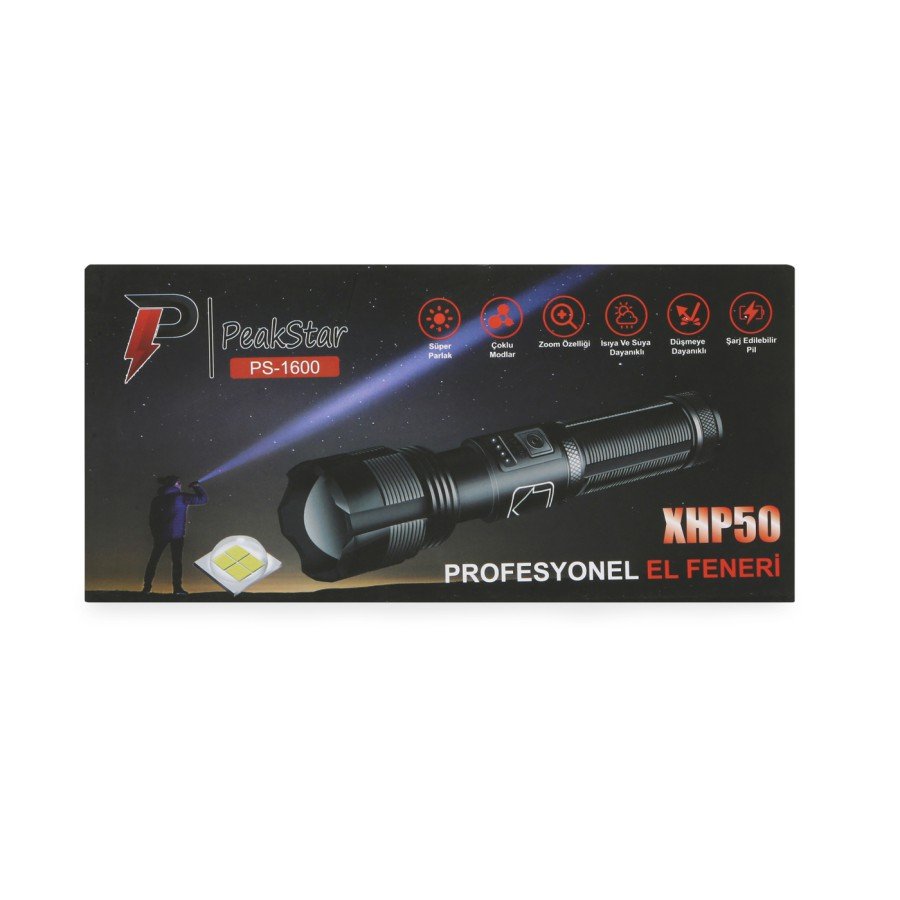 PeakStar Ps-1600 Super Bright LED Zoom 5 Modes Waterproof Professional Camping Watchman Hunting Flashlight