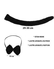 Plush Black Color Tail and Bow Tie Compatible with Adults and Children