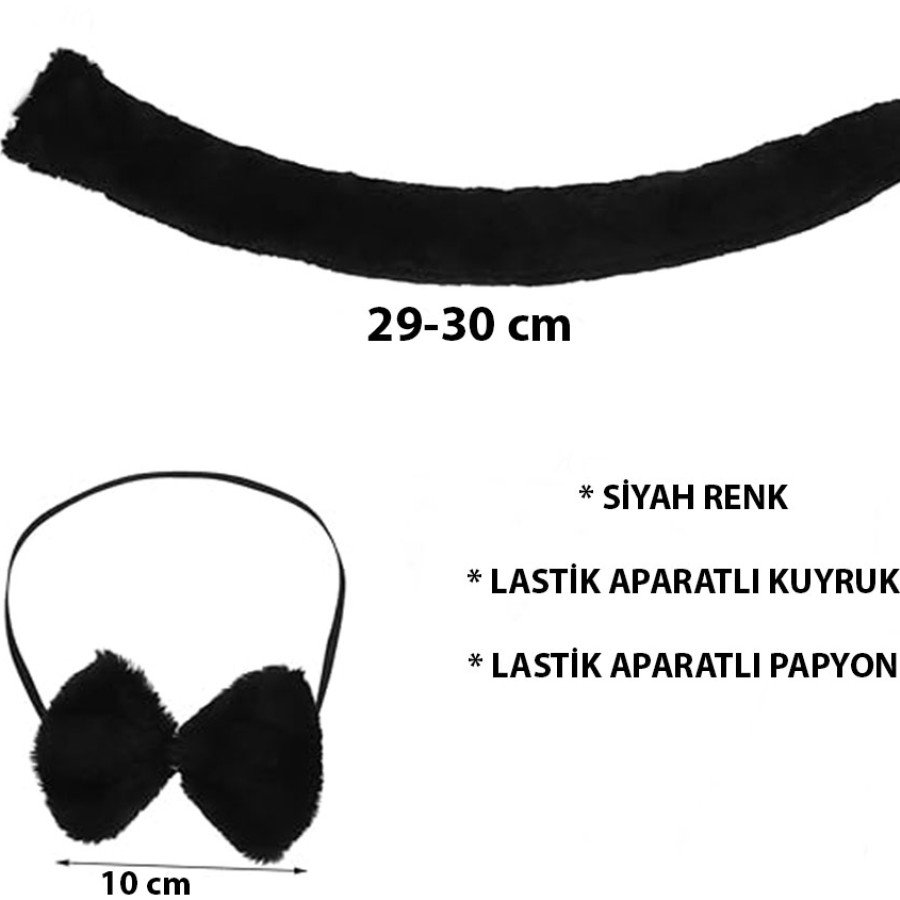 Plush Black Color Tail and Bow Tie Compatible with Adults and Children