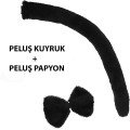 Plush Black Color Tail and Bow Tie Compatible with Adults and Children
