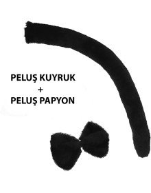Plush Black Color Tail and Bow Tie Compatible with Adults and Children