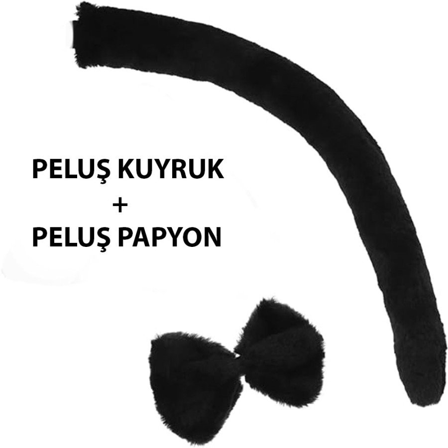 Plush Black Color Tail and Bow Tie Compatible with Adults and Children