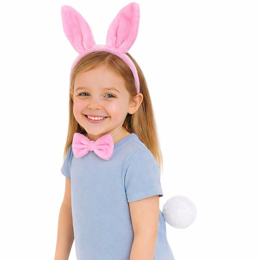 Pink Full Rabbit Ear Bow Tie Tail Party Set of 3
