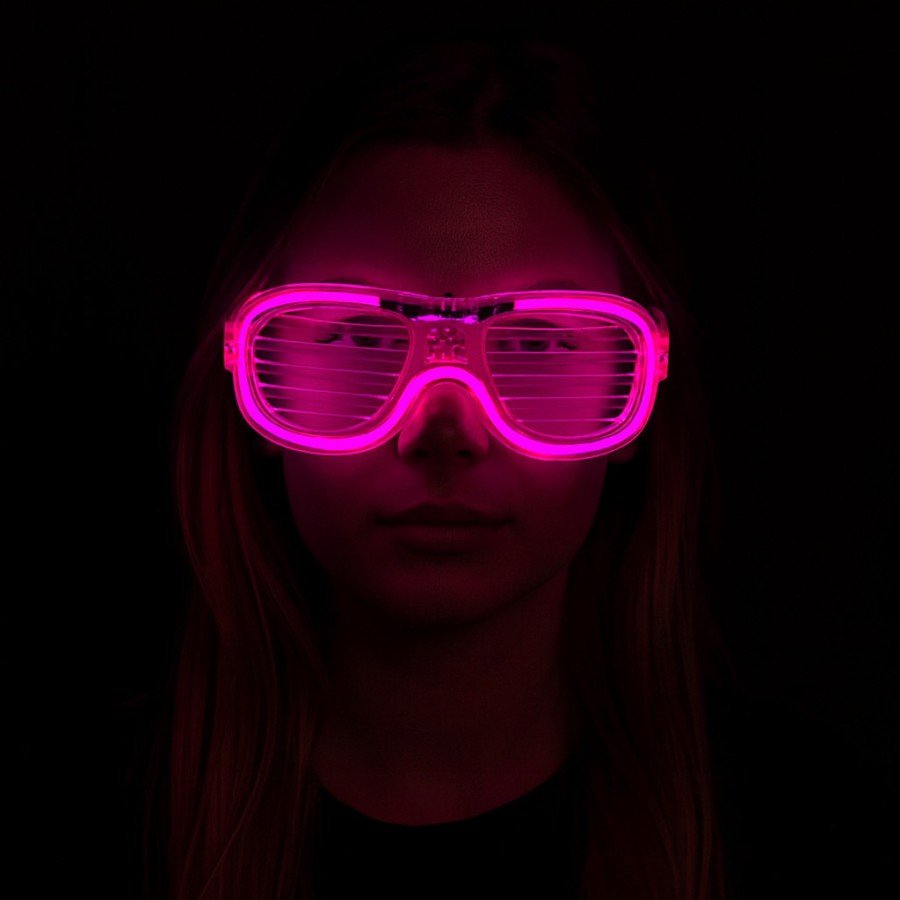 Pink LED Lighted Party Glasses - Neon Glow Stripe Glasses with 3 Modes