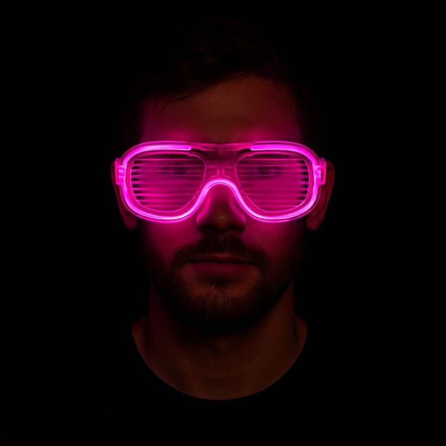 Pink LED Lighted Party Glasses - Neon Glow Stripe Glasses with 3 Modes